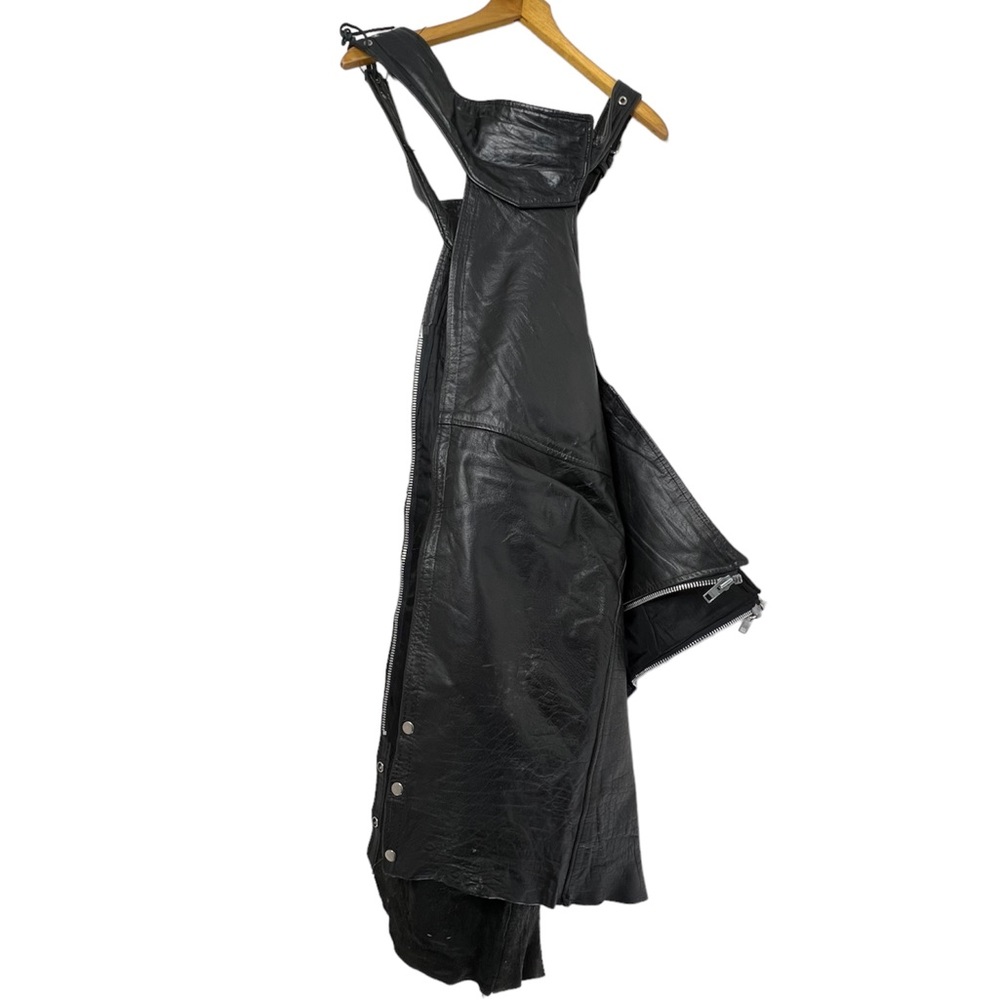 Interstate Leather Motorcycle Riding Chaps Black Leather Size Mens Large